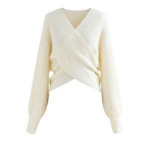 Chicwish Ivory Crisscross Ribbed Knit Sweater. Size Small/Medium. EUC.